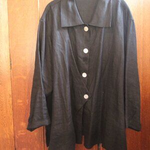 Jacket, black, linen. Asymmetrical. Size 3X. Christopher Calvin brand. Like New.